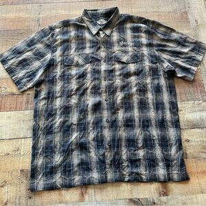 Harley-Davidson Men's Casual Plaid Shirt - Black and Brown